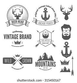 Set of stylish vintage logo, hipster badge, modern emblem or logotype elements