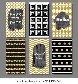 Set of stylish vintage vector card templates with geometrical backgrounds. Perfect for Save The Date, baby shower, mothers day, valentines , birthday, invitations, thank you  invitations.