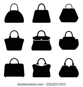 Set of stylish women's handbag silhouettes. isolated vector on white background.