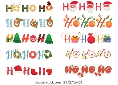 Conjunto de palabras elegantes HO-HO-HO sobre fondo blanco