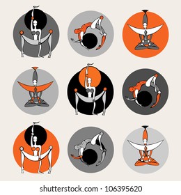 Set of stylish yoga people. Vector illustration.