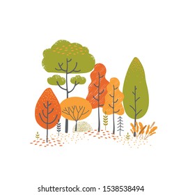 Set of stylistic trees. Trees forest simple plant silhouette icon. Hand drawn isolated illustrations
