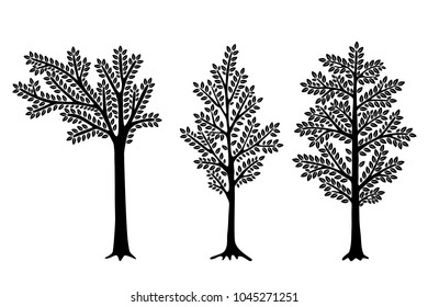 Set of Stylized abstract  trees isolated on white background. Vector illustration. Can be used for interior decoration