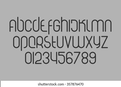 set of stylized, alphabet letters and digits isolated on gray background. vector modern, bold font type