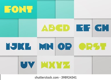 set of stylized, alphabet letters isolated on abstract background. vector contemporary, bold font type. retro character design. distinct logotype typesetting collection. material design poster