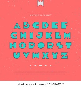set of stylized, alphabet letters isolated on red, grunge background. vector vintage, bold font type. retro character design. distinct logo typesetting collection