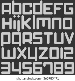 set of stylized, alphabet letters and numbers isolated on grey background. vector contemporary, bold font type