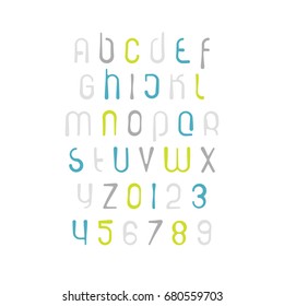 set of stylized alphabet letters and numbers. vector, handwritten font type. hand drawn typeface design. modern decorative brush typesetting