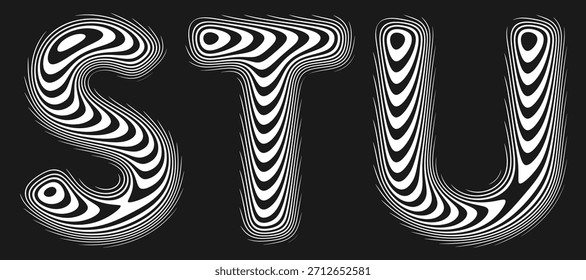 Conjunto de alfabeto estilizado con líneas reflectantes suaves crea la ilusión de una superficie perfectamente pulida. Seguir Letras formadas por suaves líneas continuas con la suave curvatura como reflejo líquido. Vector