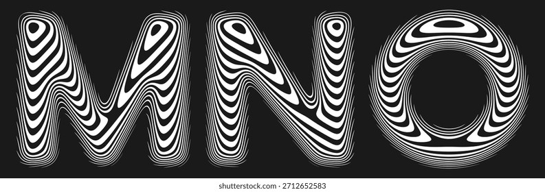 Conjunto de alfabeto estilizado con líneas reflectantes suaves crea la ilusión de una superficie perfectamente pulida. Seguir Letras formadas por suaves líneas continuas con la suave curvatura como reflejo líquido. Vector