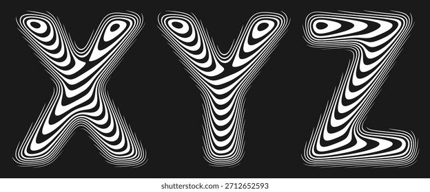 Conjunto de alfabeto estilizado con líneas reflectantes suaves crea la ilusión de una superficie perfectamente pulida. Seguir Letras formadas por suaves líneas continuas con la suave curvatura como reflejo líquido. Vector