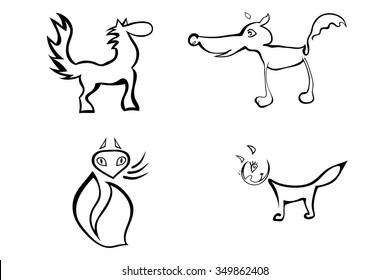 Set of stylized animals isolated on a white background. Cartoon. Vector illustration.