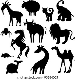 Set of stylized animals silhouettes