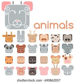 Set. Stylized animals. You can use it like icons and logos. You can find here: Giraffe, hare, rabbit, deer, dog, bear, panda, zebra, horse, elephant, tiger, leopard,
, cat, cow, sheep and others.