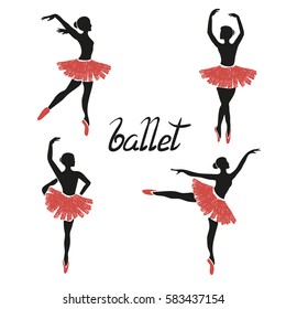 Set of of stylized ballerinas. Vector poses of ballet. 