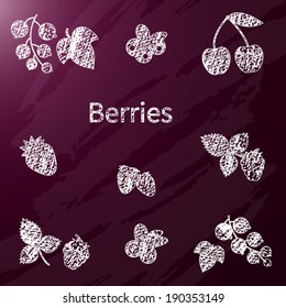 A set of stylized berries icons - chalk board hand drawn food illustration. Vector, isolated.