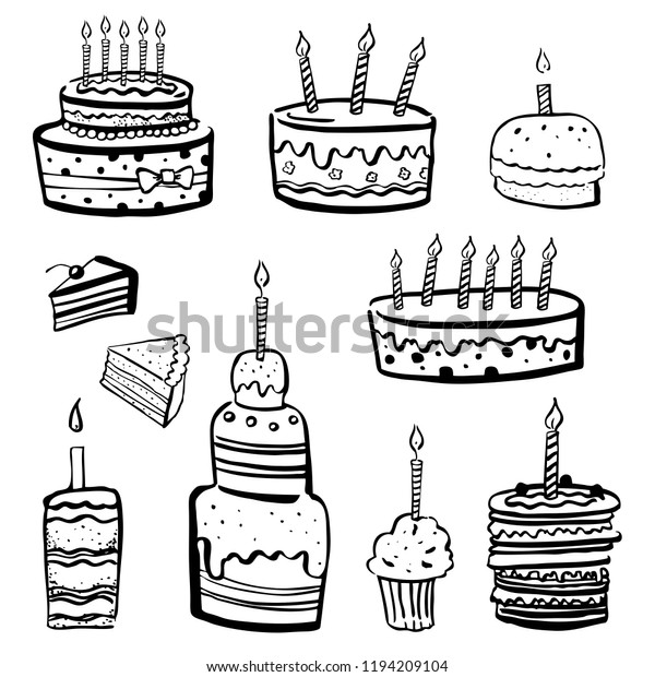 Set Stylized Birthday Cakes Nd Tarts Stock Vector (Royalty Free ...