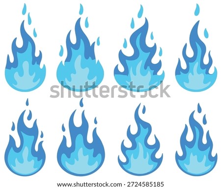 Set of stylized blue flame with teardrop shapes fire energy