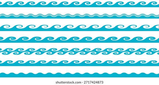 Conjunto de iconos estilizados de las olas del océano azul y de la onda del agua - Ilustración vectorial.