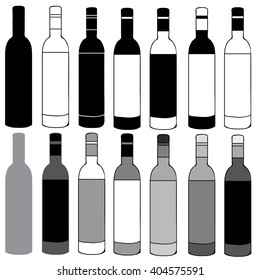 set of stylized bottles in black and white colors