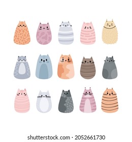 Set of stylized cartoon cats. Funny animals. Adorable kittens characters. Vector illustration