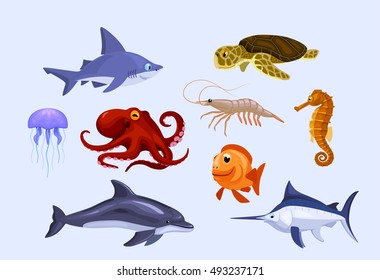 Set Stylized Cartoon Underwater Animals Stock Vector (Royalty Free ...