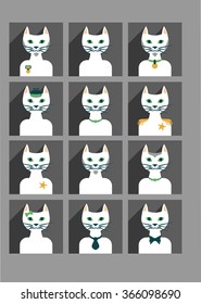 A set of stylized cat avatars, in vector.