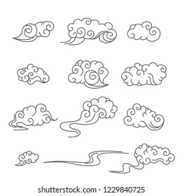 Set of stylized Chinese clouds on white background