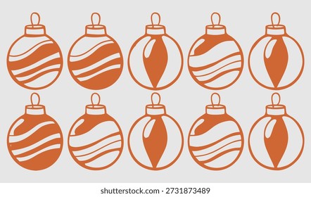 Conjunto de adornos de Navidad estilizados en diseño plano