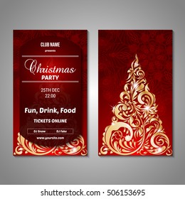 Set of stylized Christmas tree invitation, flyer, sale, discont card template. Merry Christmas decorative background.Use for internet sites, gift cards, flyers and presentations. Front and back page