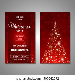 Set of stylized Christmas tree invitation, flyer, sale, discont card template. Merry Christmas decorative background.Use for internet sites, gift cards, flyers and presentations. Front and back page