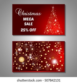 Set of stylized Christmas tree invitation, flyer, sale, discont card template. Merry Christmas decorative background.Use for internet sites, gift cards, flyers and presentations. Front and back page