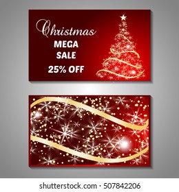 Set of stylized Christmas tree invitation, flyer, sale, discont card template. Merry Christmas decorative background.Use for internet sites, gift cards, flyers and presentations. Front and back page