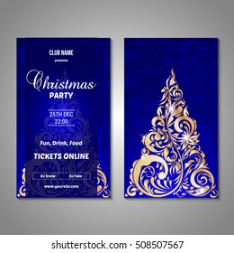 Set of stylized Christmas tree invitation, flyer, sale, discont card template. Merry Christmas decorative background.Use for internet sites, gift cards, flyers and presentations. Front and back page