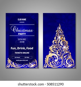Set of stylized Christmas tree invitation, flyer, sale, discont card template. Merry Christmas decorative background.Use for internet sites, gift cards, flyers and presentations. Front and back page