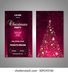 Set of stylized Christmas tree invitation, flyer, sale, discont card template. Merry Christmas decorative background.Use for internet sites, gift cards, flyers and presentations. Front and back page