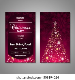 Set of stylized Christmas tree invitation, flyer, sale, discont card template. Merry Christmas decorative background.Use for internet sites, gift cards, flyers and presentations. Front and back page