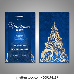 Set of stylized Christmas tree invitation, flyer, sale, discont card template. Merry Christmas decorative background.Use for internet sites, gift cards, flyers and presentations. Front and back page