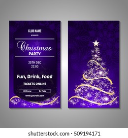 Set of stylized Christmas tree invitation, flyer, sale, discont card template. Merry Christmas decorative background.Use for internet sites, gift cards, flyers and presentations. Front and back page