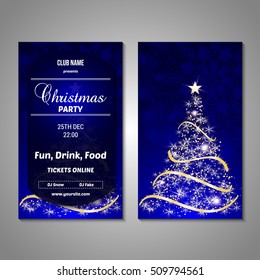 Set of stylized Christmas tree invitation, flyer, sale, discont card template. Merry Christmas decorative background.Use for internet sites, gift cards, flyers and presentations. Front and back page