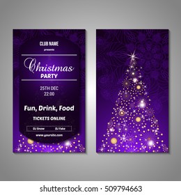 Set of stylized Christmas tree invitation, flyer, sale, discont card template. Merry Christmas decorative background.Use for internet sites, gift cards, flyers and presentations. Front and back page
