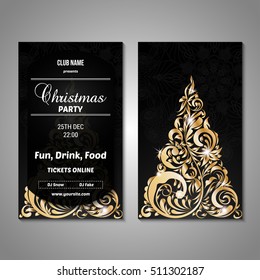Set of stylized Christmas tree invitation, flyer, sale, discont card template. Merry Christmas decorative background.Use for internet sites, gift cards, flyers and presentations. Front and back page