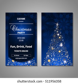 Set of stylized Christmas tree invitation, flyer, sale, discont card template. Merry Christmas decorative background.Use for internet sites, gift cards, flyers and presentations. Front and back page