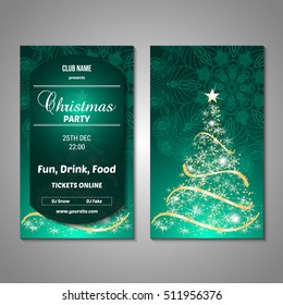 Set of stylized Christmas tree invitation, flyer, sale, discont card template. Merry Christmas decorative background.Use for internet sites, gift cards, flyers and presentations. Front and back page