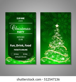Set of stylized Christmas tree invitation, flyer, sale, discont card template. Merry Christmas decorative background.Use for internet sites, gift cards, flyers and presentations. Front and back page