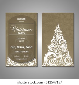 Set of stylized Christmas tree invitation, flyer, sale, discont card template. Merry Christmas decorative background.Use for internet sites, gift cards, flyers and presentations. Front and back page