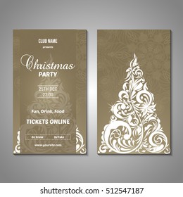 Set of stylized Christmas tree invitation, flyer, sale, discont card template. Merry Christmas decorative background.Use for internet sites, gift cards, flyers and presentations. Front and back page