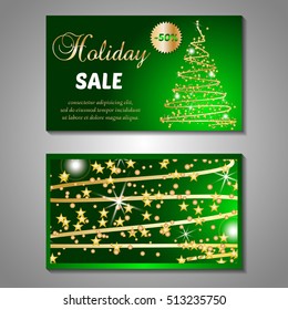Set of stylized Christmas tree invitation, flyer, sale, discont card template. Merry Christmas decorative background.Use for internet sites, gift cards, flyers and presentations. Front and back page