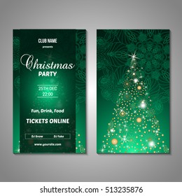 Set of stylized Christmas tree invitation, flyer, sale, discont card template. Merry Christmas decorative background.Use for internet sites, gift cards, flyers and presentations. Front and back page