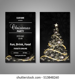 Set of stylized Christmas tree invitation, flyer, sale, discont card template. Merry Christmas decorative background.Use for internet sites, gift cards, flyers and presentations. Front and back page